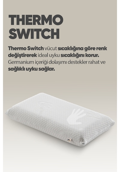 Isı Kontrol Yastığı Termoswıtch Ortopedik Düz Uzun Boy Visko Yastık -termal Isı Dengeleyici Yastık Beyaz