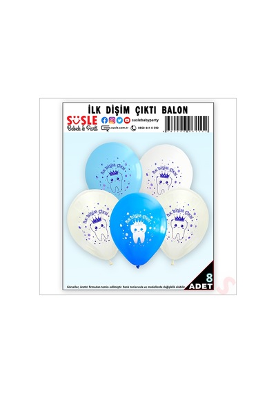 İlk Dişim Çıktı Balon, 30cm x 8 Adet - Mavi