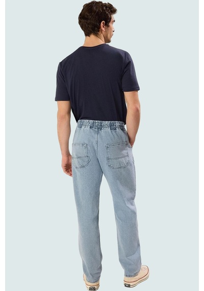 Ersefa Erkek Relaxed Fit Kordonlu Jean Pantolon Fonksiyonel Dayanıklı Ka mavi