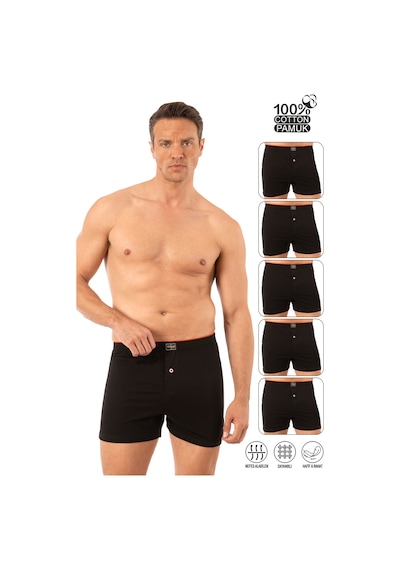 Özkan Underwear Özkan 0041 5'li Paket Erkek %100 Pamuklu Şardonlu Klasik Rahat Kesim Havlu Bel Süprem Penye Boxer Siyah