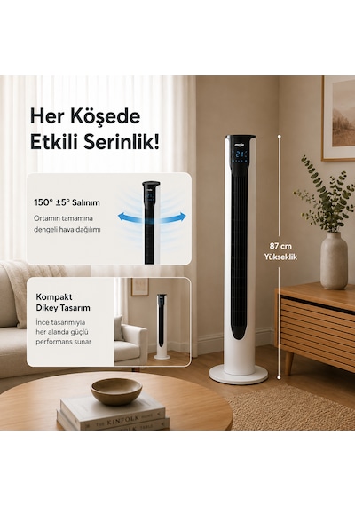 Mole F10 Kule Tipi Kademe Sayısıkumandalı 3 Kademeli 50w Beyaz
