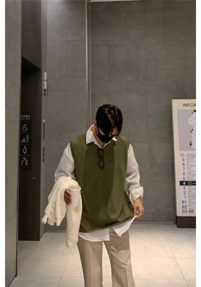 Erkek V Yaka Oversize Süveter Haki