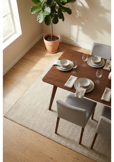 Yemek Masası Altı Halısı Dikdörtgen Dekoratif İnce Yıkanabilir Modern Salon Halısı Porlo Bej