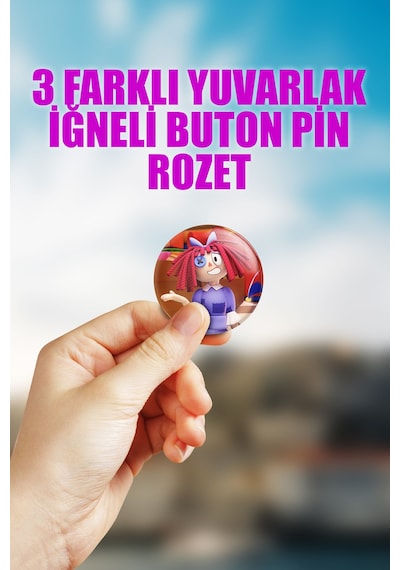 Ragatha- Tadc The Amazing Digital Circus Çanta Süsü Rozet İğneli Buton Rozet Seti 3 Adet Üçlü