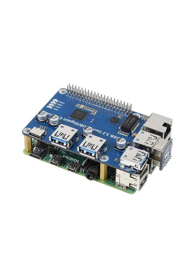 Raspberry Pi için USB 3.2 Gen1 ve Gigabit Ethernet HUB HAT - 3xUSB - 1xGigabit ETH - Sürücüsüz