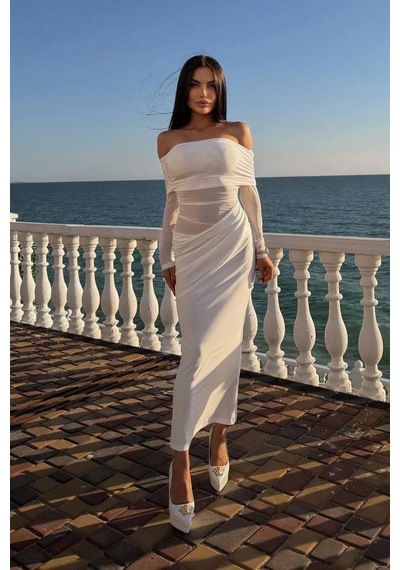 Polina Şeffaf Uzun Kol Elbise - Beyaz