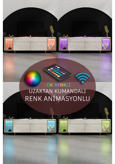 Zenith Gold Demir Ayaklı Rgb Led Işık Sistemli Traverten Tv Ünitesi Tv Sehpası Traverten - Altın Zenith Gold Demir Ayaklı Rgb Led Işık Sistemli Traverten Tv Ünitesi Tv Sehpası Traverten - Altın
