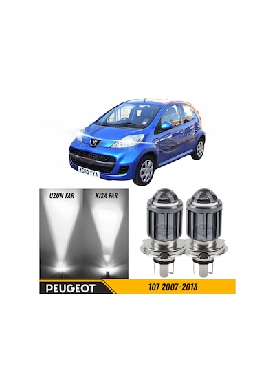 Peugeot 107 2007-2013 Uyumlu Mercekli Far Ampulü Led Xenon Beyaz Renk Far Şimşek Etkili Csp Led Lamba Uzun Kısa 2 Adet Takım