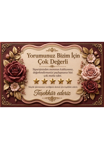 3d Tasarım İşletme Yorum Kartı Sipariş Teşekkür Kartı Bordo