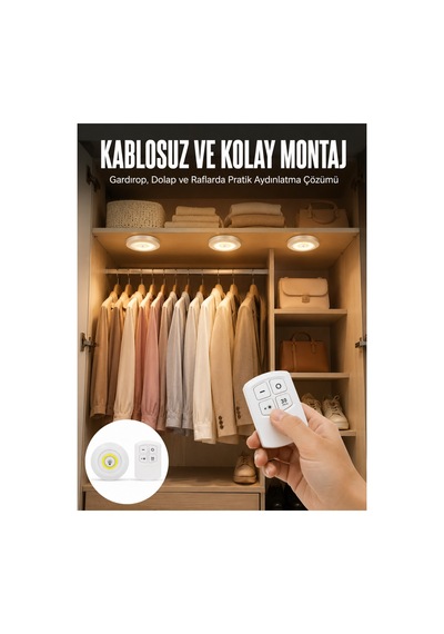 Astraltech Led Lamba 3'lü Uzaktan Kumandalı Yapışkanlı Beyaz Işık Diğer