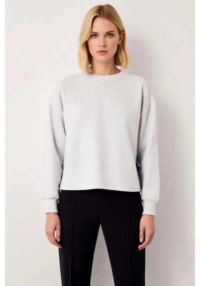 Benerly Kadın Bisiklet Yaka Düşük Kol Örme Sweatshirt Fonksiyonel Dayanık Kar Melanj