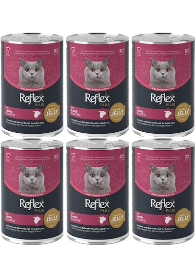 Reflex Plus Jöle İçinde Et Parçacıklı Kuzu Etli Yetişkin Kedi Konservesi 400 Gr 6 Adet