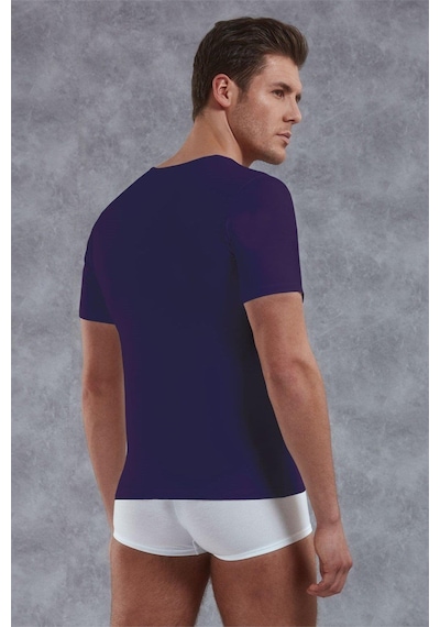 Doreanse Erkek Modal Derin V Yaka Kısa Kol T Shirt 2820 Mor Mor