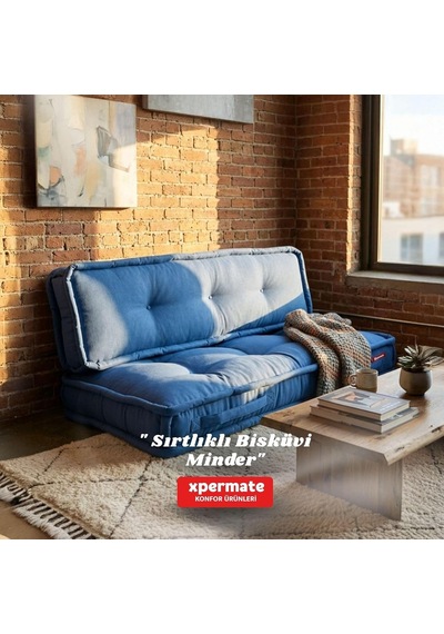 2'li Yer Minderi 60x120x14 Cm Palet Minderi, Bahçe Minderi, Oturma Minderi, Balkon Takımı Minderi Mavi Diğer
