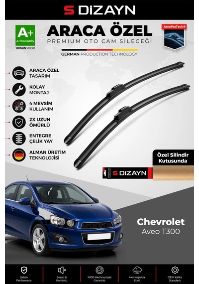 S-dizayn Chevrolet Aveo T300 Ön Cam Silecek Seti 2011-2017 Premium Araca Özel 65-38 Cm A+ Kalite Aoc
