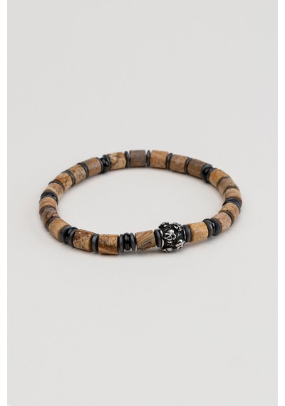 So Chic Jasper Taşlı Kuru Kafa Detaylı Çelik Erkek Bileklik Çelik