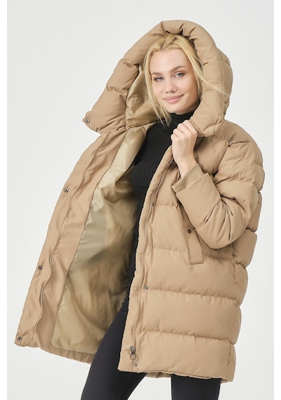 Pique Kadın Mont Geniş Yakalı Ribana Detaylı Oversize Kadın Mont Melody Kadın Mont K.bej