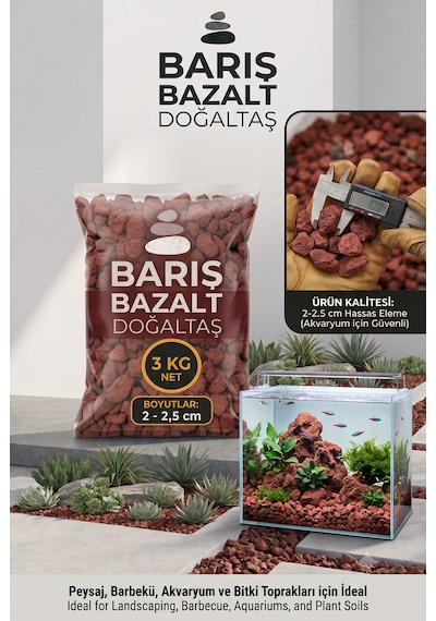 Doğal Volkanik Taşı Kırığı 2-2,5 Cm Dekoratif Bahçe Saksı Teraryum Akvaryum Taşı 3 Kg