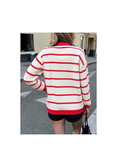 Meecy Selanik Örgü Polo Yaka Oversize Zr Model Kadın Triko Kazak Bej & Kırmızı Bej & Kırmızı Meecy Selanik Örgü Polo Yaka Oversize Zr Model Kadın Triko Kazak Bej & Kırmızı Bej & Kırmızı