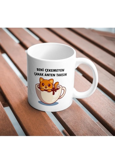 Çekemeyen Anten Taksın Komik Baskılı Kupa Bardak Hediyelik Çay Kahve Kupası Coffee Mug Beyaz - Çok Renkli