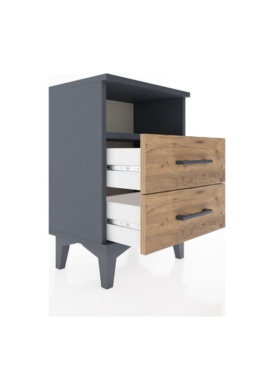 Arges Komodin Tek Raflı 2 Çekmeceli 44x30x64 Antrasit-çam Antrasit
