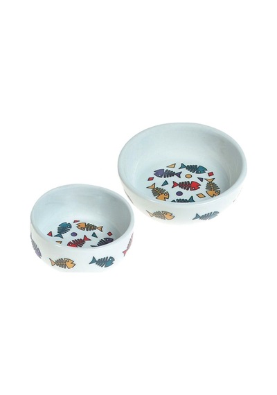 Flamingo Balık Desenli Porselen Kedi Mama Kabı Small