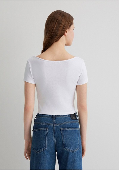 Mavi Kadın Yuvarlak Yaka Crop Basic Beyaz 1612374-620 Beyaz