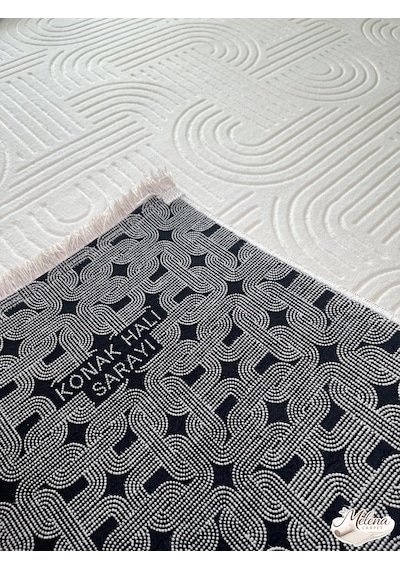 Konak Halı Modern Salon Halısı Premium Seri Krem Emboss Kabartmalı Saçaklı Kaymaz Taban Krem