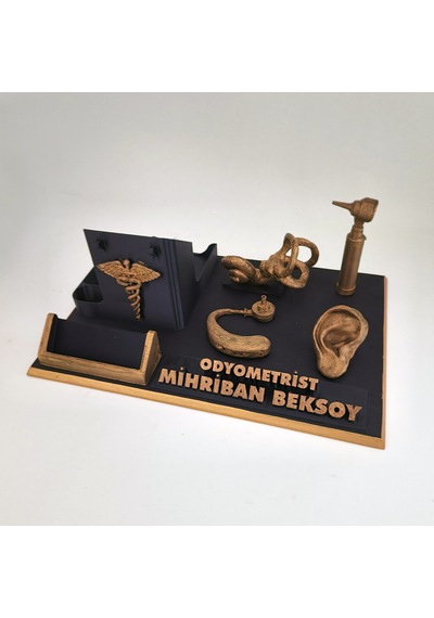Kişiye Özel Odyometrist Masa İsimliği Ve Kartvizitlik Gold - Siyah