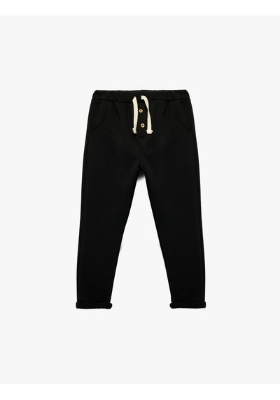 Koton Beli Lastikli Düğmeli Basic Jogger Eşofman Altı Siyah 6wmb40049tk Siyah