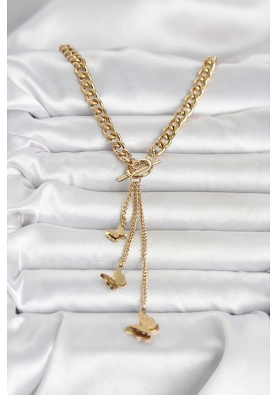 316l Çelik Gold Renk Kelebek Sallantılı Kadın Kolye Renkli 05676807