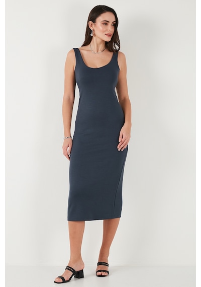 Lela Slim Fit Kalın Askılı Midi Bayan Elbise 5866154 Füme