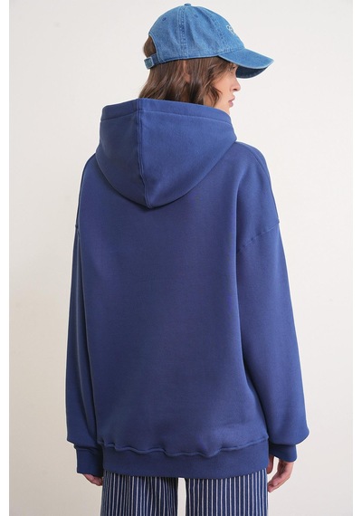 Mixray 2022 Unisex 3iplik Basic Polarlı Kapüşonlu Sweatshirt Hoodie Lacivert