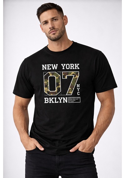 Herkesemoda Yazı Detaylı Basic T-shirt Siyah