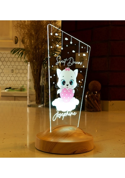 Pembe Kitty Kedicik Bebek Odası Gece Lambası Dekoru, İsimli Çocuklar İçin Şirin Kedili Çocuk Odasına Özel Hediyelik Eşya 34421194