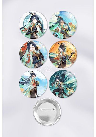 Xianyun Genshin İmpact Çanta Süsü Rozet İğneli Buton Rozet Seti 6 Adet Çok Renkli
