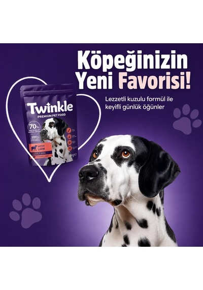 Twinkle Kuzulu Yetişkin Köpek Maması 1 Kg - Kuzu Etli Kuru Köpek Maması -%70 Hayvansal Protein - Tam Ve Dengeli Beslenme - Tüy Ve Deri Desteği
