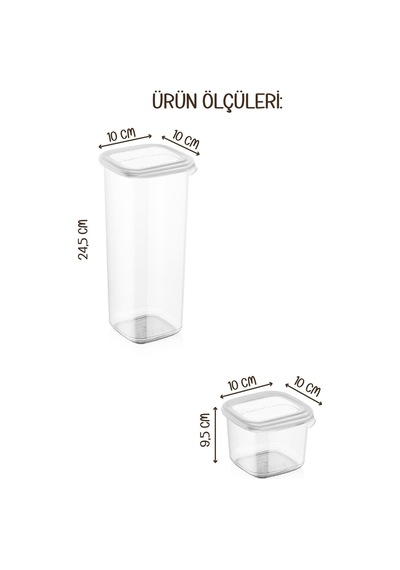 Vienev Peggy Renkli Etiketli Kare Erzak Saklama Kabı Beyaz 9x 0.55 L + 3x 1.75 L 12li Beyaz