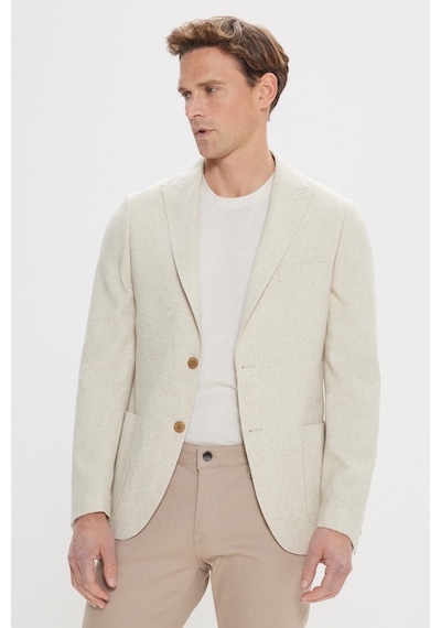 AC&Co / Altınyıldız Classics Erkek Bej Slim Fit Dar Kesim Kırlangıç Yaka Casual Blazer Ceket Bej