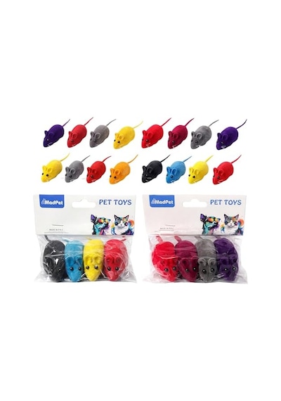 Kedi Oyuncağı Sesli Fare Basınca Ses Çıkaran Plastik & Kumaş Oyuncak Kediler İçin Avcılık Ve Zeka Oyunu Karışık Renk 4 Lü Set 2 Paket