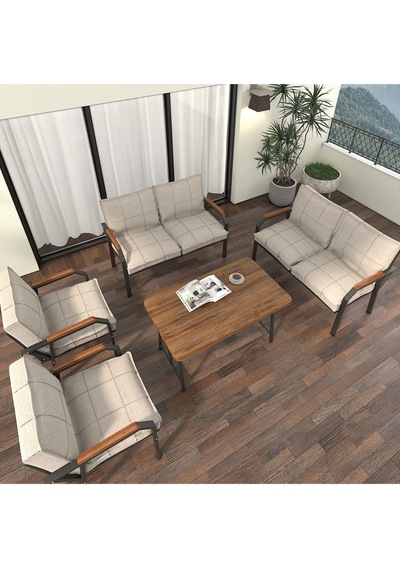 Mygusi Hayal Balkon Bahçe Cafe - Metal Kanepe Koltuk Takımı - 2+2+1+1+masali Krem