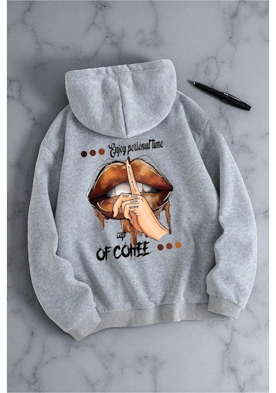 Uyguntarz Enjoy Personel Time Baskılı Oversize Sweatshirt Gri
