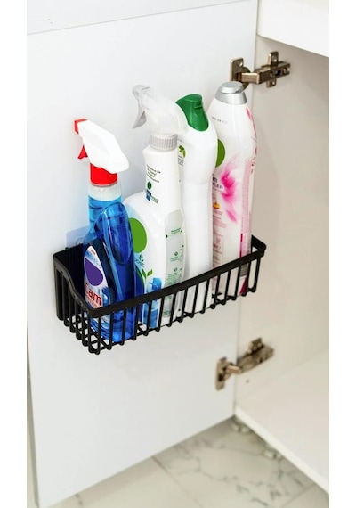 Yapışkanlı Plastik Banyo Rafı İkili Banyo Düzenleyici Duş Rafı Organizer Şampuanlık Siyah