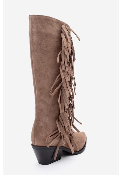 Luvishoes Luvi Shoes Orlo Toprak Süet Hakiki Deri Püsküllü Kadın Western Çizme Toprak