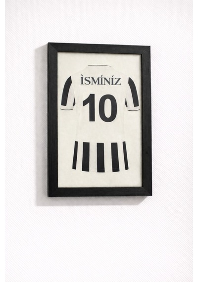 Kişiye Özel Siyah Beyaz İsimli Numaralı Futbol Taraftar Forma Tasarım Siyah Ahşap Çerçeveli Tablo Siyah - 864955043 Siyah