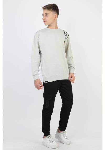 Mevsimlik Respect Baskılı 2 İplik %100 Pamuk 2 İplik Uzun Kollu Erkek Çocuk Sweatshirt-90933 Gri