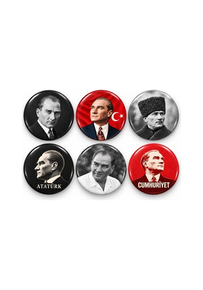 Atatürk Ve Cumhuriyet - 6 Lı 58mm Rozet Seti Çok Renkli