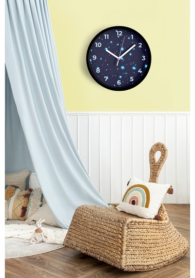 Soyut Yıldızlı Modern Tasarım Duvar Saati - 25cm - Önü Camlı Siyah Kasa - Sessiz Mekanizma-jh0730 Siyah