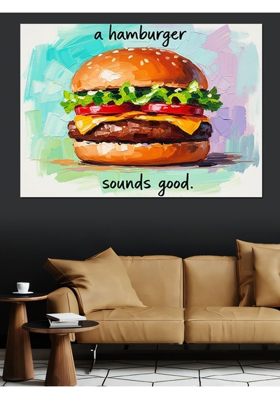 Suluboya Hamburger Yemek Sanatı Dekoratif Kanvas - Mdf Ahşap Tablo