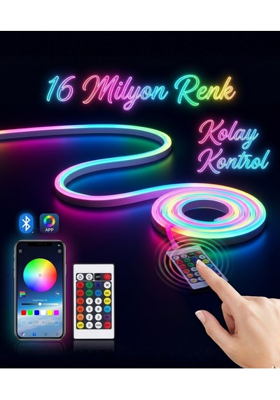 3 Metre Rgb Neon Led Şerit Işık Bluetooth - Kumandalı Ambiyans Işığı- Tv Ledi Çok Renkli